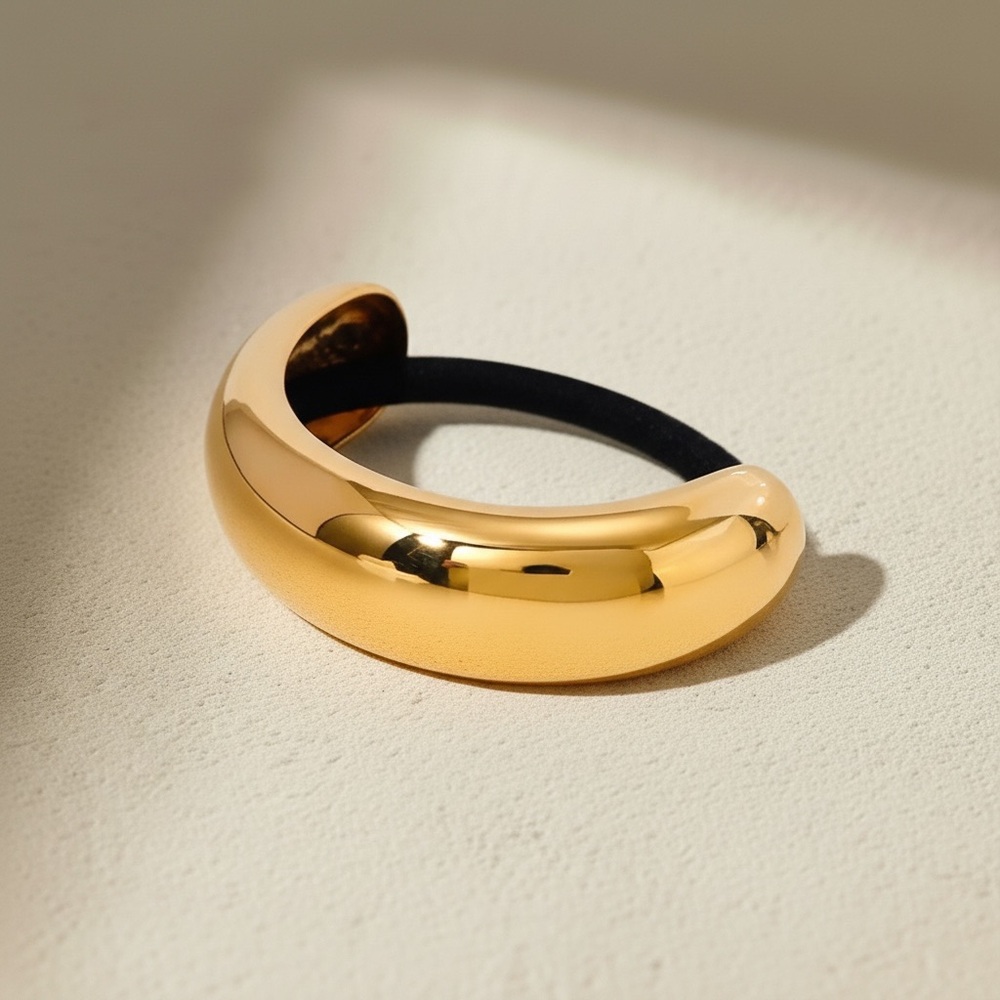 18K Gold-Plated Stainless Steel Pony Cuff Hair Tie Minimal Luxury Waterproof
